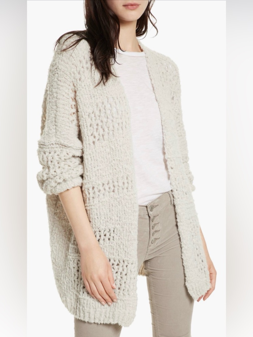 Free People Open-Front Chunky Knit Cardigan - Cream